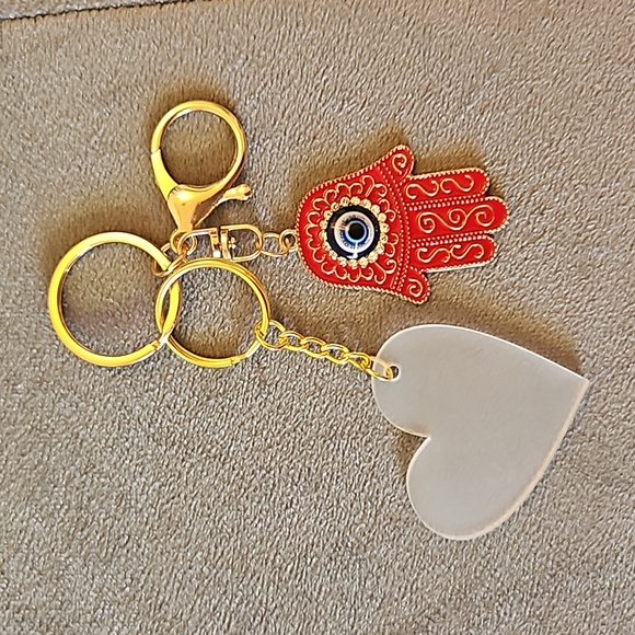 NWOT Bohemian Turkish Blue Evil Eye Metal Charm Keychain Key Fob. - Picture 2 of 5